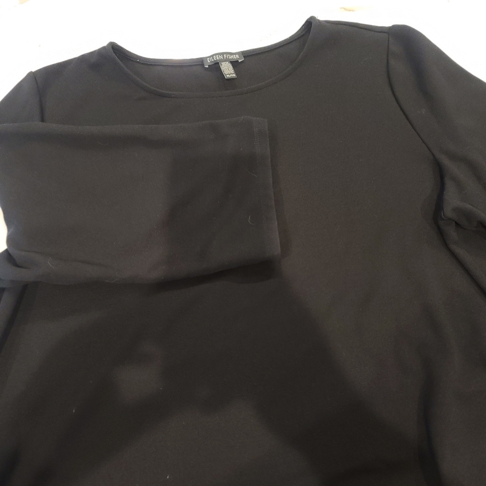 EILEEN FISHER Black Long Sleeve Pullover Shirt Size XL Made In USA